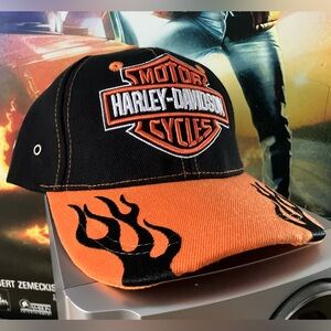 Harley-Davidson Flame Black and Orange Cap Velcro strap back embroidered logo
